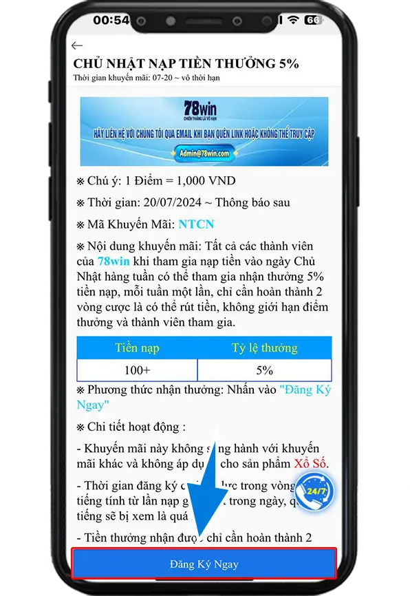 Bước 3 : Bấm vào Đăng Ký Ngay